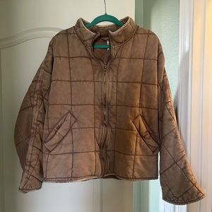 Free People Dolman Quilted Knit Jacket- Champagne Diamonds, Medium